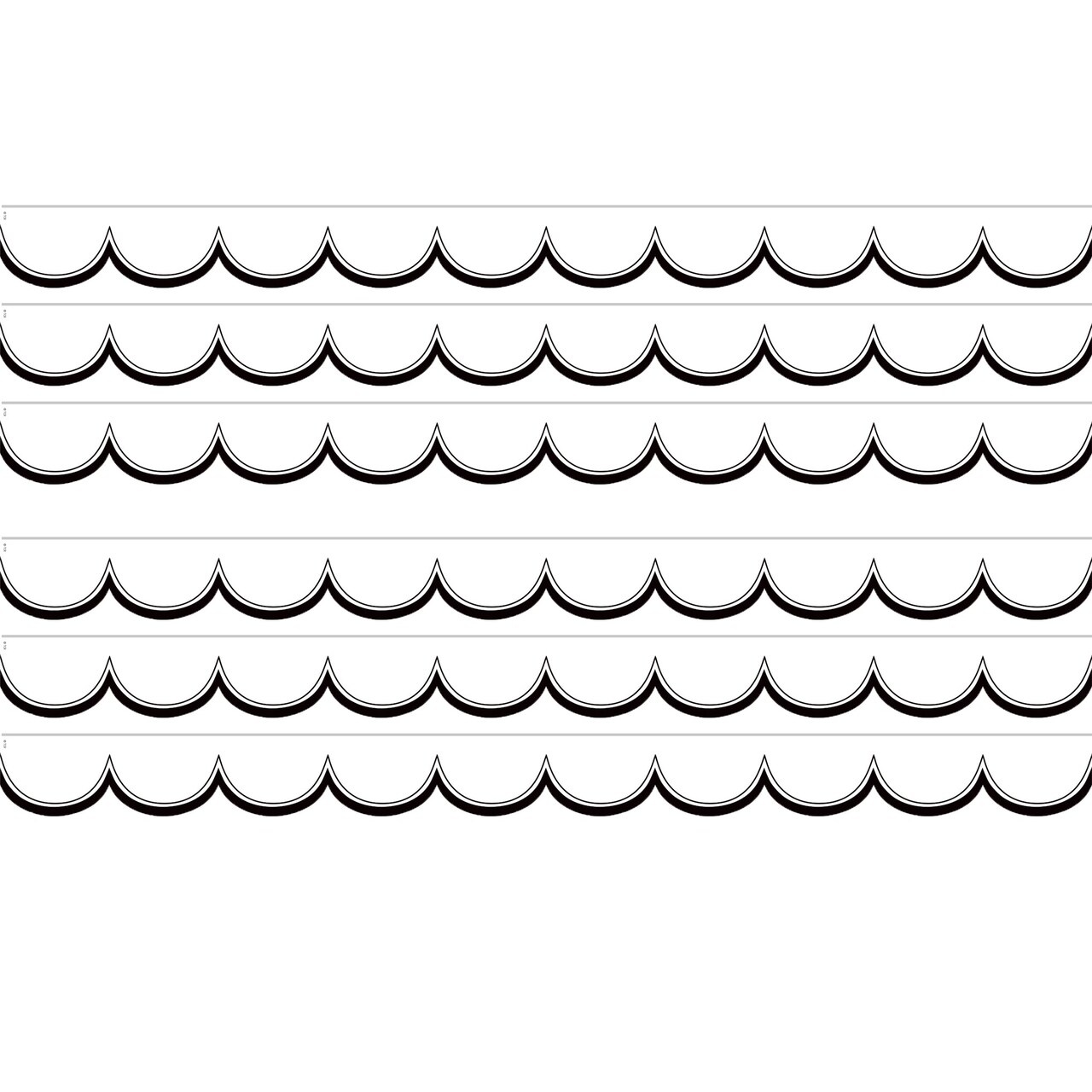 White with Black Scalloped Die-Cut Border Trim, 35 Feet Per Pack, 6 Packs